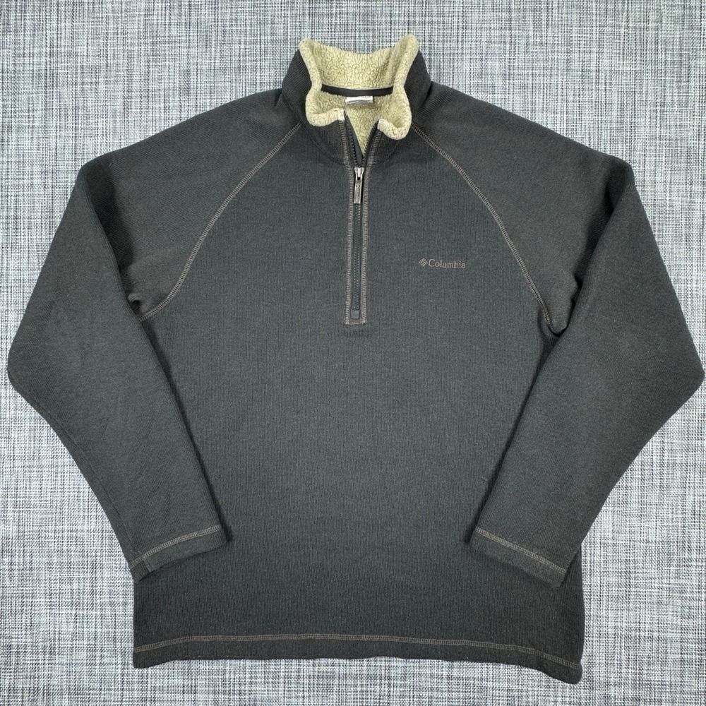 Columbia Mens Quarter Zip Pullover XL Charcoal Black Sweater Knit Sherpa Collar